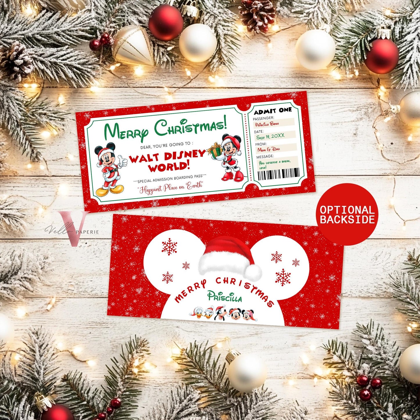 Editable Printable Christmas Disneyworld / Disneyland Ticket | Theme Park Surprise Reveal Ticket | Disney Trip Ticket, Christmas Gift DST12