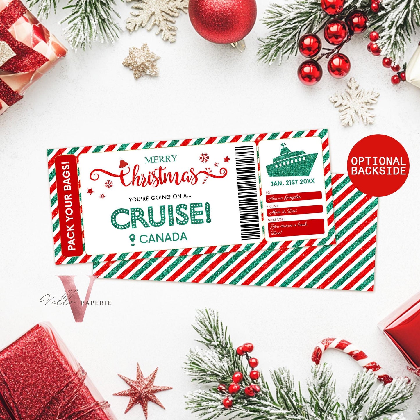 Editable Printable Christmas Cruise Ticket | Vacation Surprise Trip Reveal Ticket | Christmas Travel Ticket | Christmas Cruise Gift CBP12