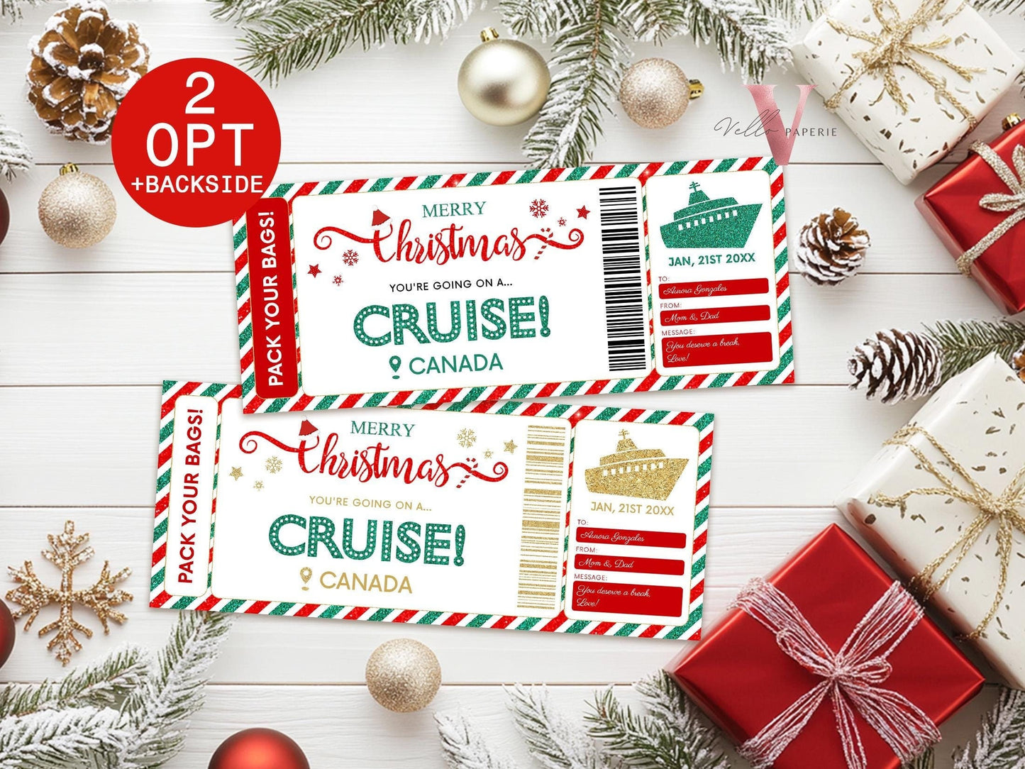 Editable Printable Christmas Cruise Ticket | Vacation Surprise Trip Reveal Ticket | Christmas Travel Ticket | Christmas Cruise Gift CBP12