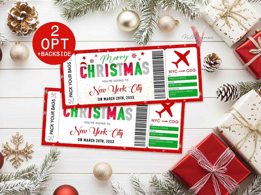 Editable Printable Christmas Boarding Pass | Vacation Surprise Trip Reveal Ticket | Christmas Travel Ticket | Christmas Flight Gift CBP12