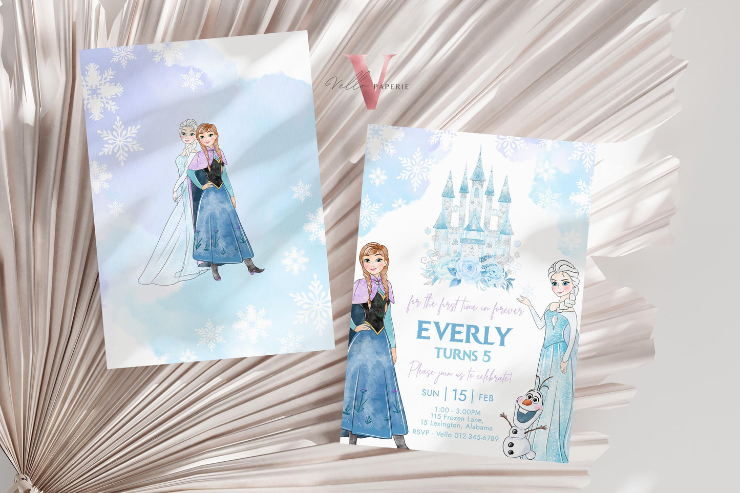 Editable ANY AGE Birthday Frozen Theme Birthday Party Invitation | Watercolor Elsa Anna Princess Birthday Invite | Winter Snow Princess