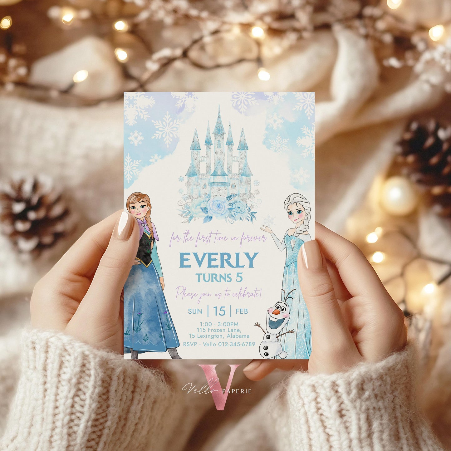 Editable ANY AGE Birthday Frozen Theme Birthday Party Invitation | Watercolor Elsa Anna Princess Birthday Invite | Winter Snow Princess