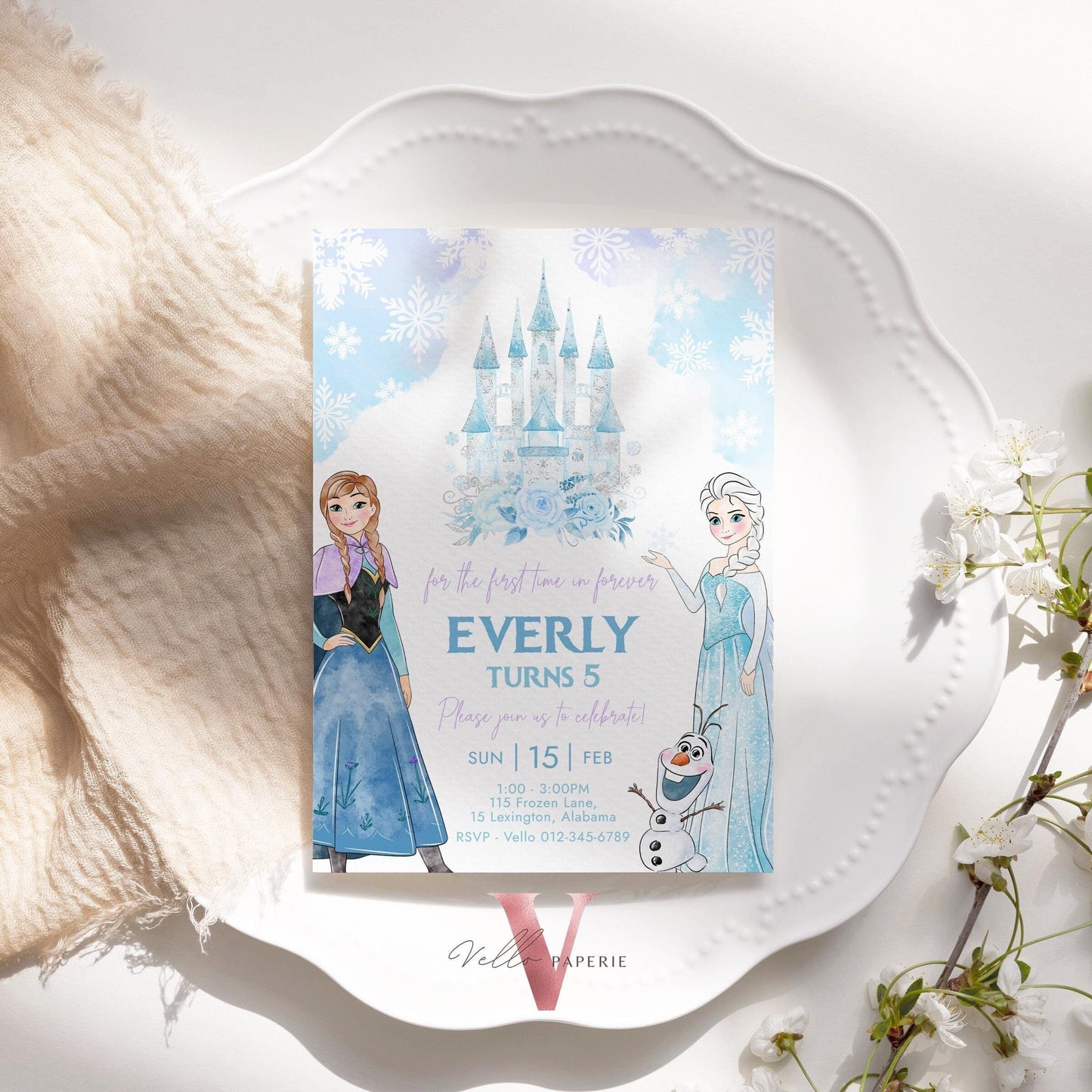 Editable ANY AGE Birthday Frozen Theme Birthday Party Invitation | Watercolor Elsa Anna Princess Birthday Invite | Winter Snow Princess