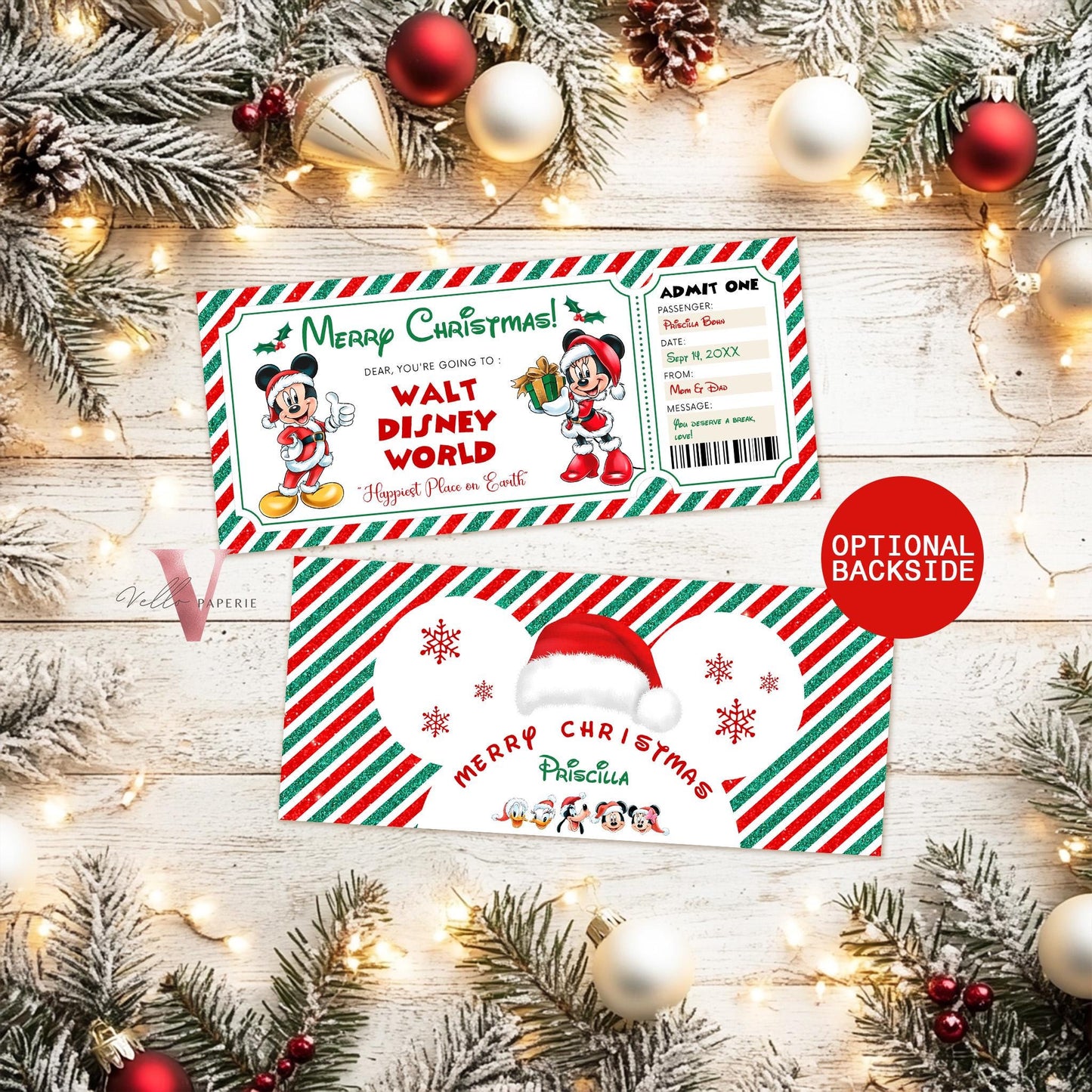 Editable Printable Christmas Disneyworld / Disneyland Ticket | Theme Park Surprise Reveal Ticket | Disney Trip Ticket, Christmas Gift DST12