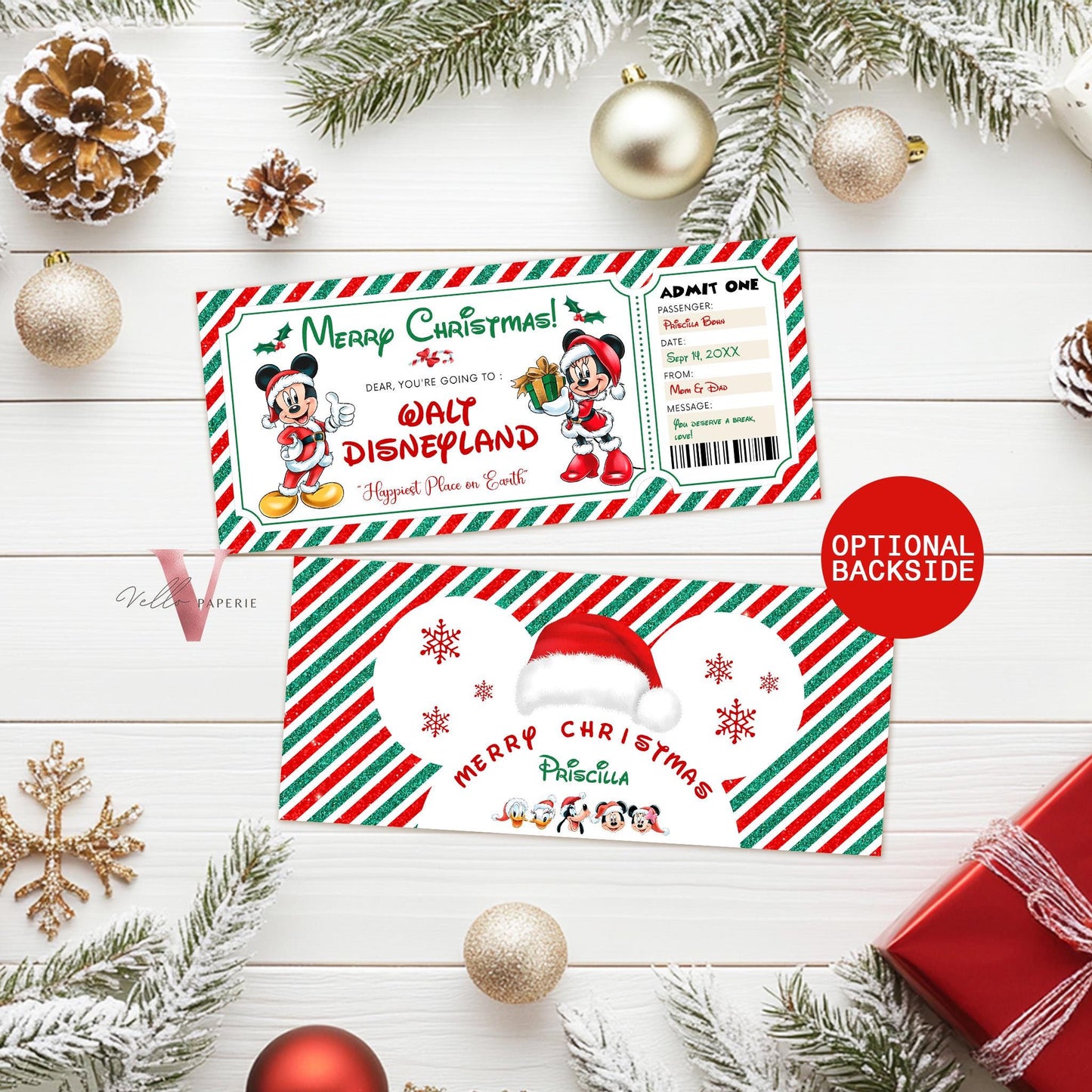 Editable Printable Christmas Disneyworld / Disneyland Ticket | Theme Park Surprise Reveal Ticket | Disney Trip Ticket, Christmas Gift DST12