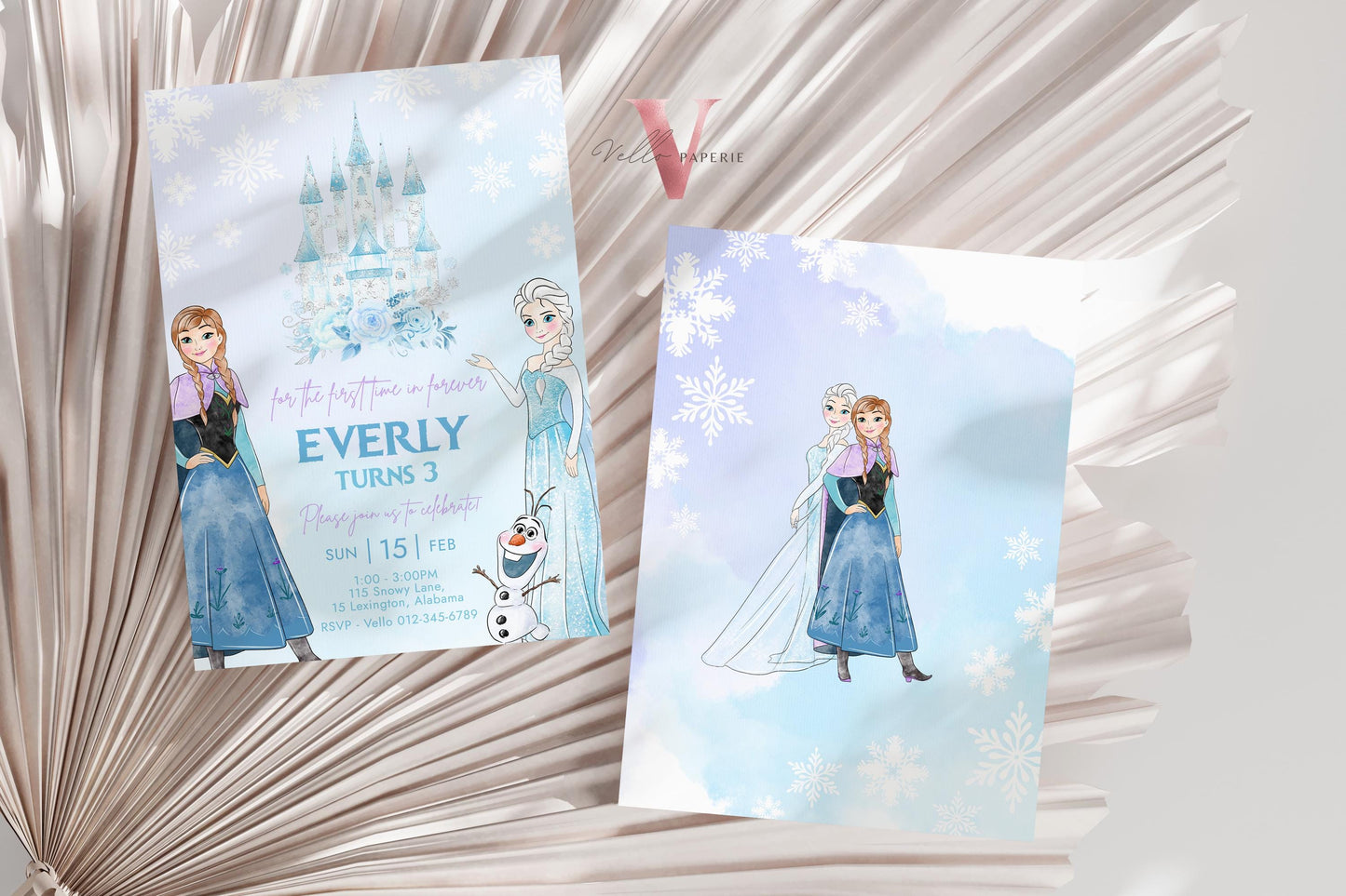 Editable ANY AGE Birthday Frozen Theme Birthday Party Invitation | Watercolor Elsa Anna Princess Birthday Invite | Winter Snow Princess