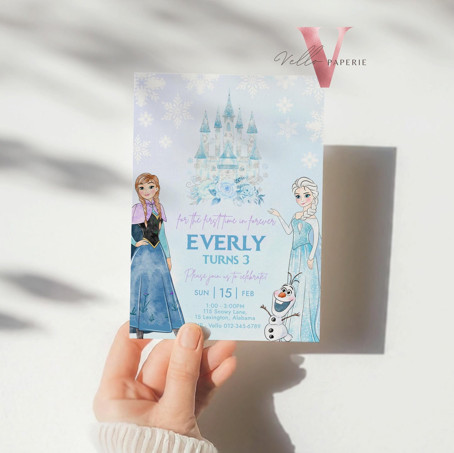 Editable ANY AGE Birthday Frozen Theme Birthday Party Invitation | Watercolor Elsa Anna Princess Birthday Invite | Winter Snow Princess