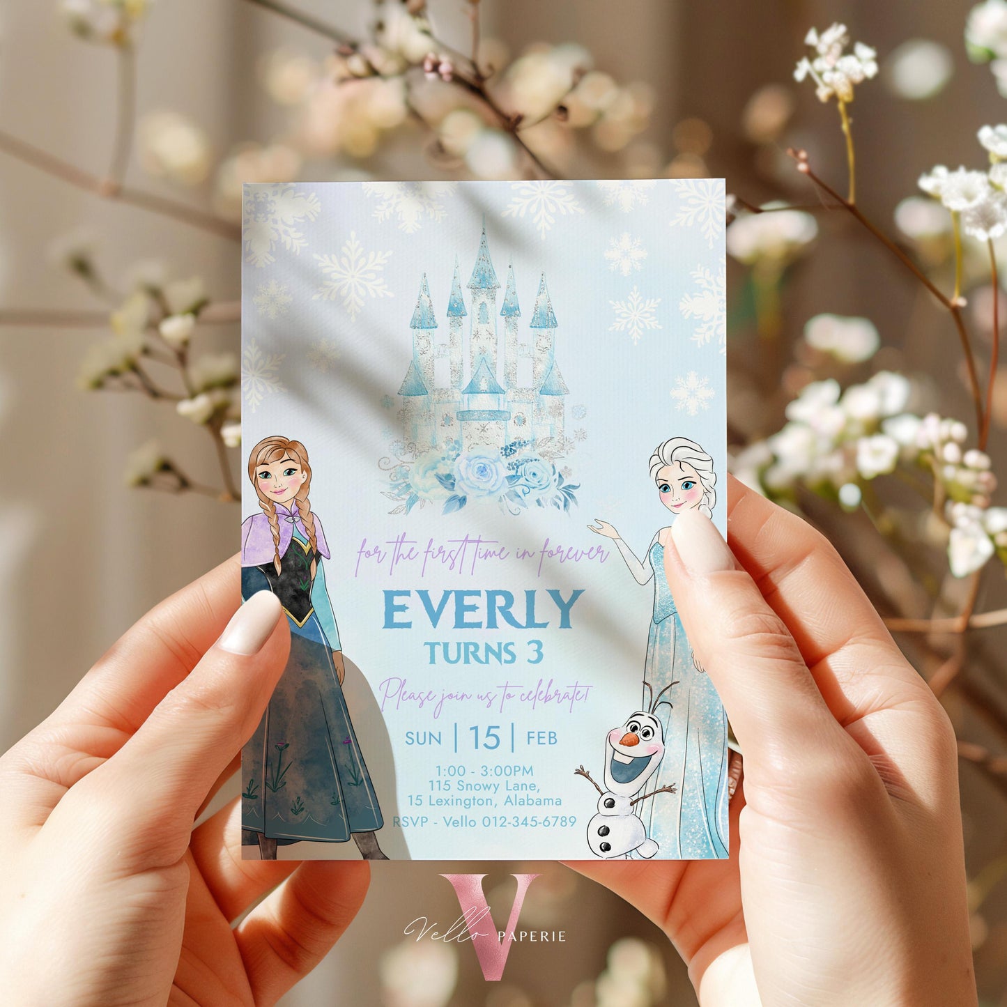 Editable ANY AGE Birthday Frozen Theme Birthday Party Invitation | Watercolor Elsa Anna Princess Birthday Invite | Winter Snow Princess