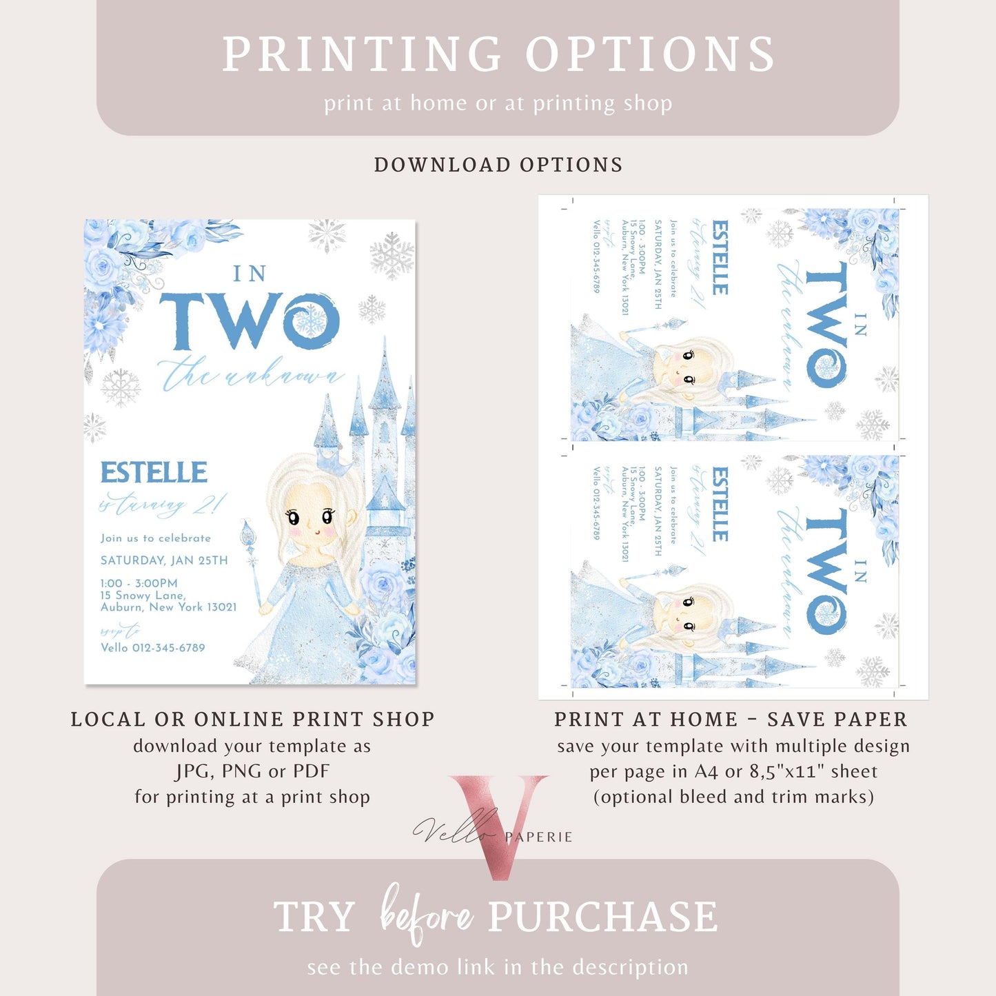 In Two the Unknown Elsa Birthday Invite | Winter Snow Frozen Invitation | Editable Printable FROZEN 2nd Birthday Party Instant Template