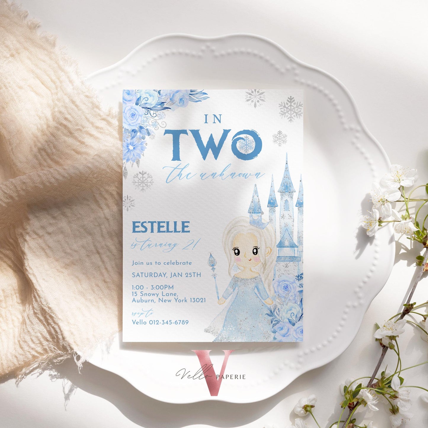 In Two the Unknown Elsa Birthday Invite | Winter Snow Frozen Invitation | Editable Printable FROZEN 2nd Birthday Party Instant Template