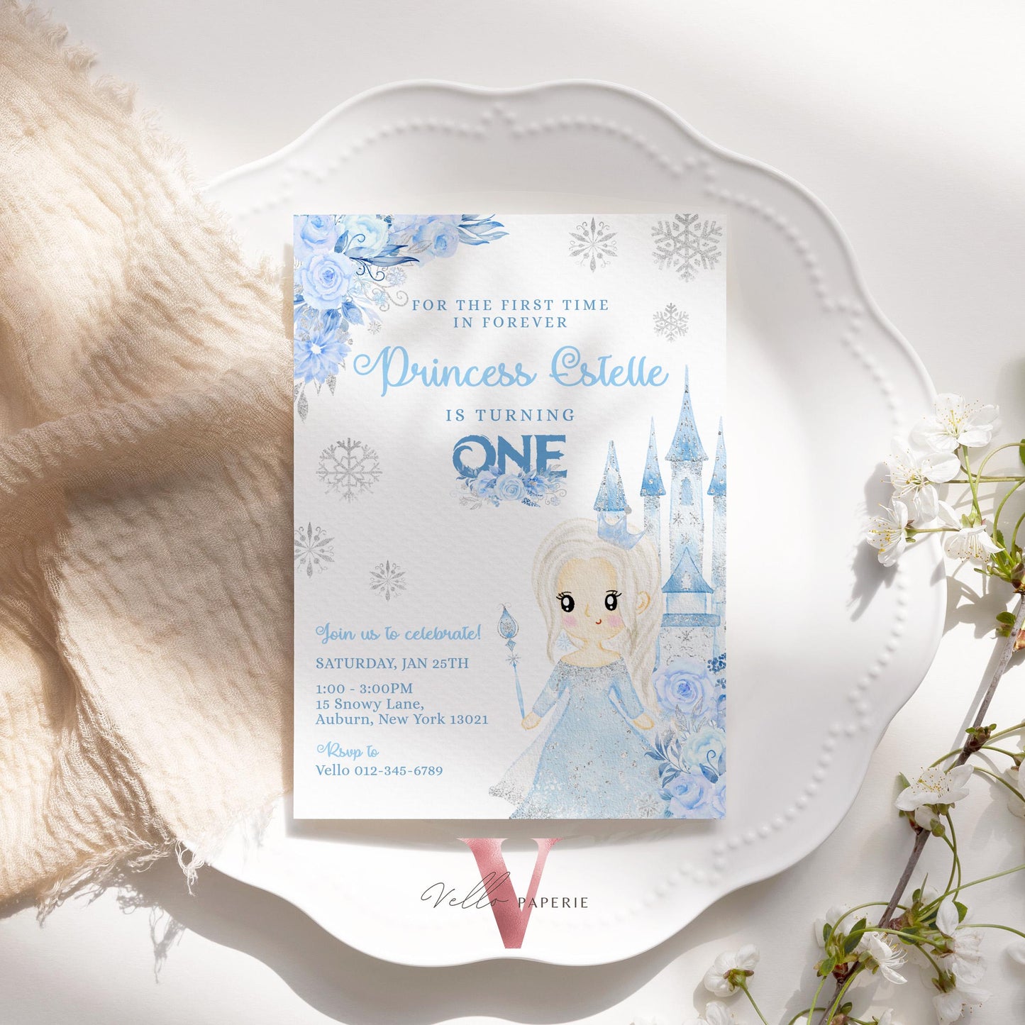 ANY AGE Birthday Frozen Birthday Party Invitation | For the First Time Watercolor Elsa Princess Birthday Invite | Winter Snow Princess