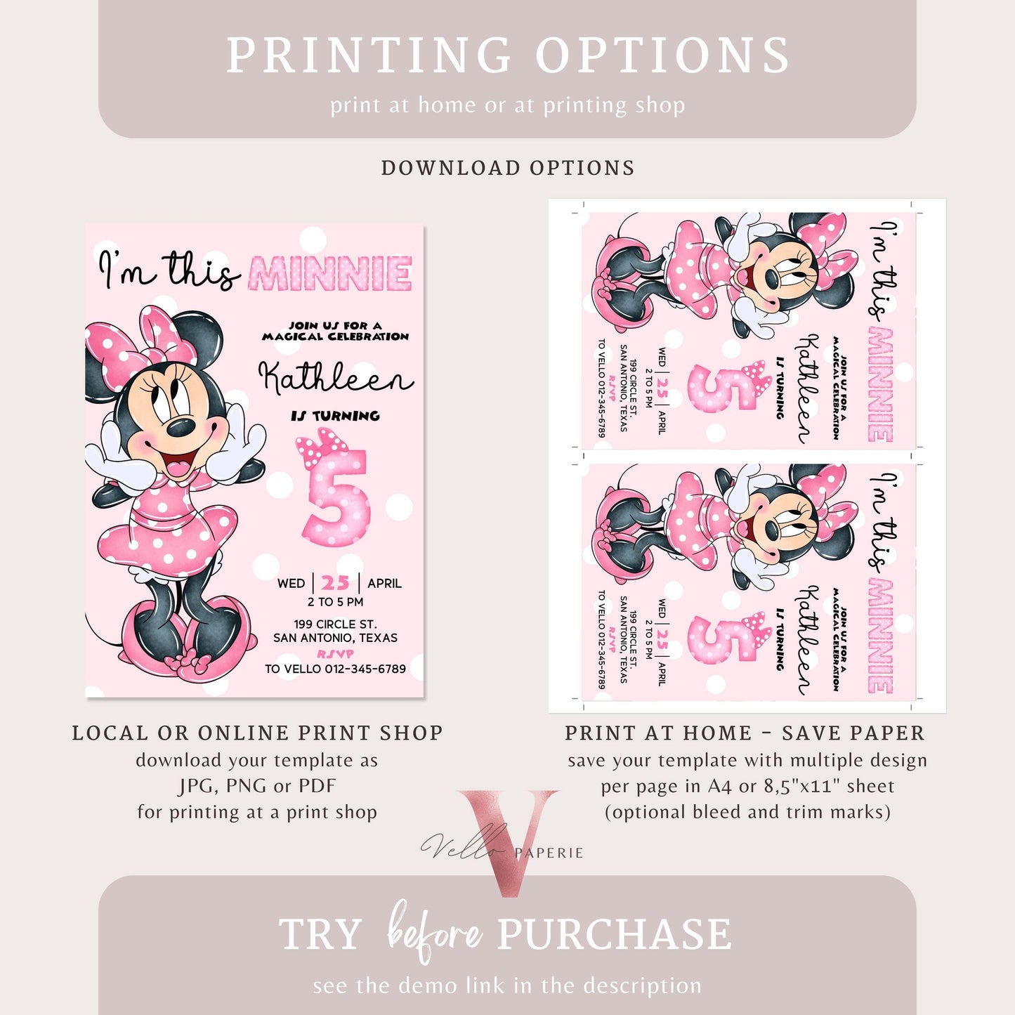 I'm This Minnie 5th Mouse Birthday Invitation | Light Pink Polkadot Invite 5 years old Girl | Minnie Fifth Birthday Instant Download MMB05