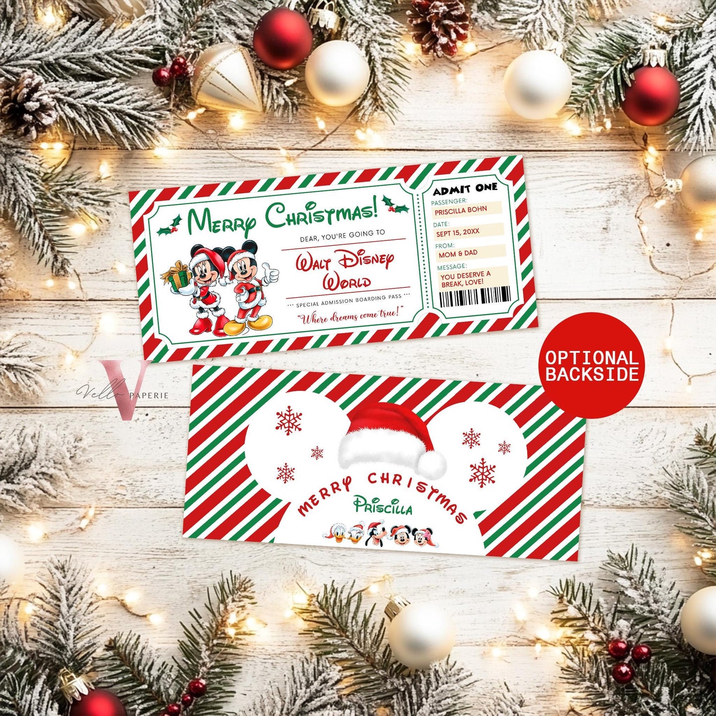 Christmas Disneyland / Disneyworld  Ticket | Editable Printable Theme Park Surprise Reveal Ticket | Disney Trip Ticket, Christmas Gift DST12