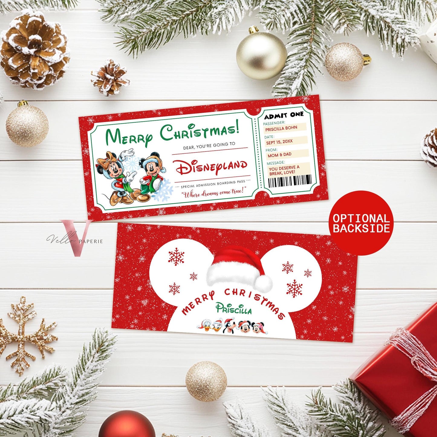 Christmas Disneyland / Disneyworld  Ticket | Editable Printable Theme Park Surprise Reveal Ticket | Disney Trip Ticket, Christmas Gift DST12