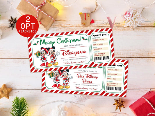 Christmas Disneyland / Disneyworld  Ticket | Editable Printable Theme Park Surprise Reveal Ticket | Disney Trip Ticket, Christmas Gift DST12