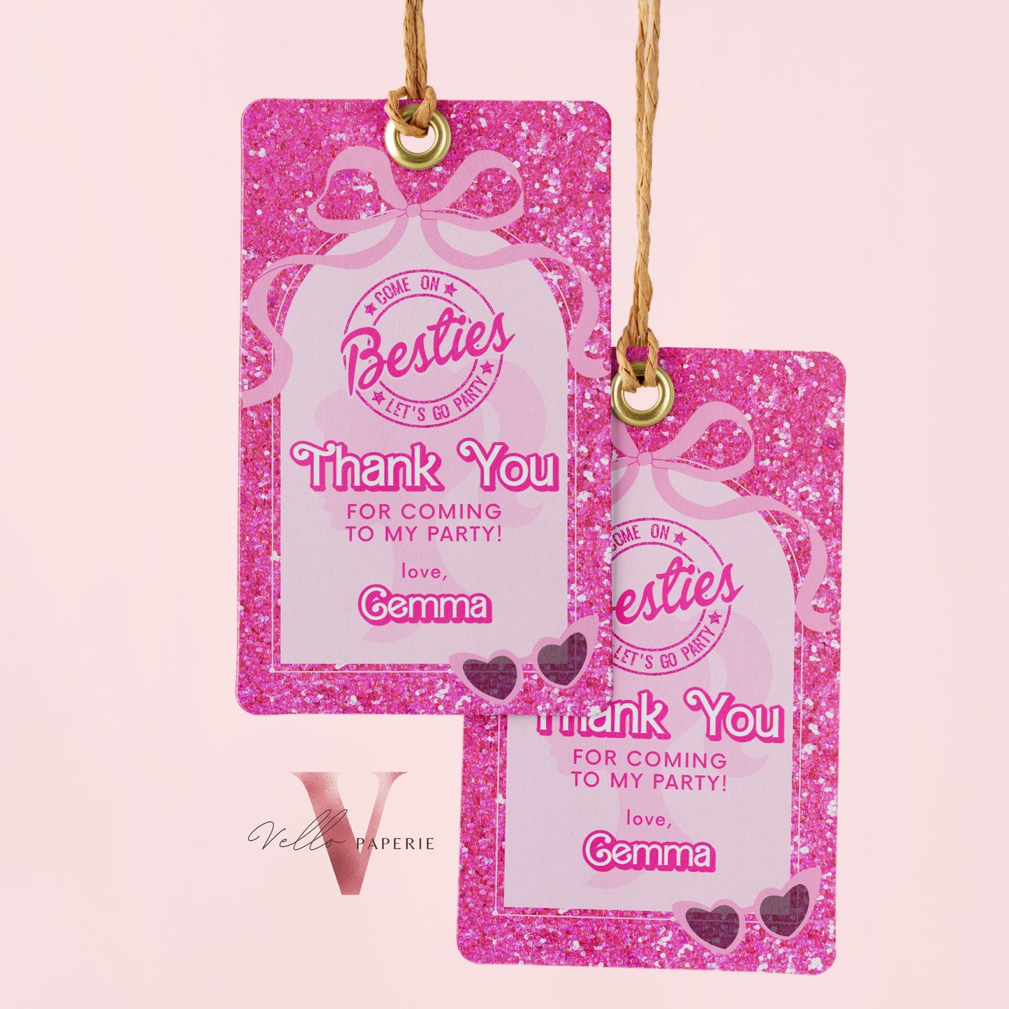 Editable "Besties" Fashion Pink Doll Sparkle Birthday Invitation | Pink Doll Glitter | Any Age Pink Princess Silhoutte Party Invite HPD03