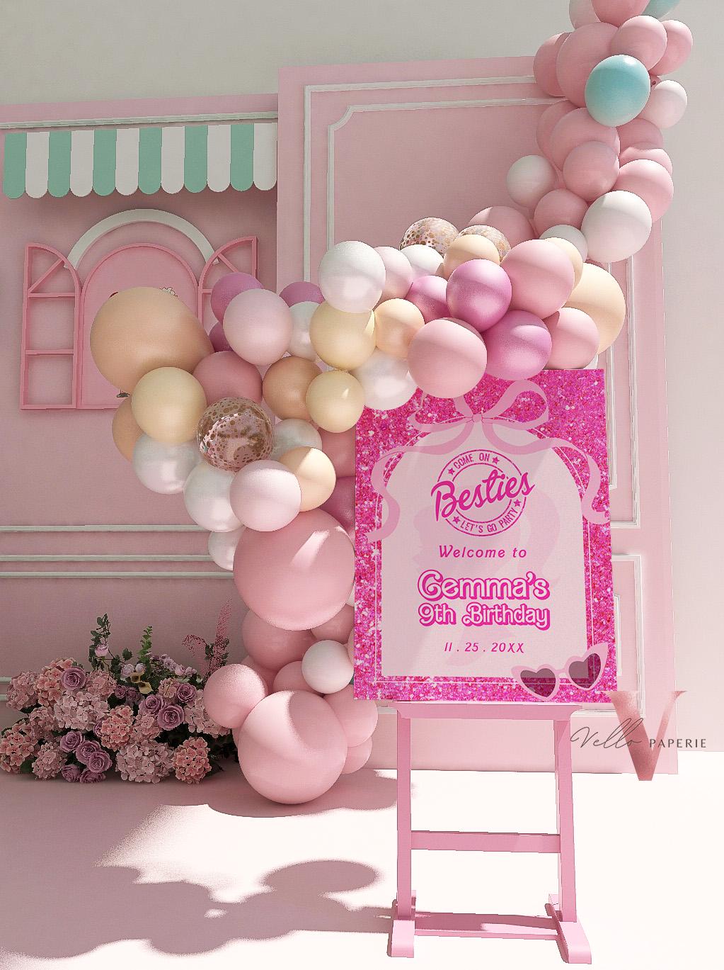 Editable "Besties" Glam Pink Fashion Doll Birthday Welcome Sign | Cute Fashion Party Decor | Pink Doll Glitter Come On Lets Go Party HPD03