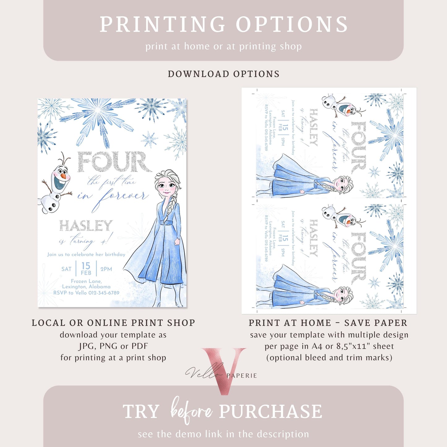 For the First Time in Forever Frozen Birthday Party Invitation | 4th Birthday Watercolor Princess Frozen Invite | Fourth Winter Snow FBP01