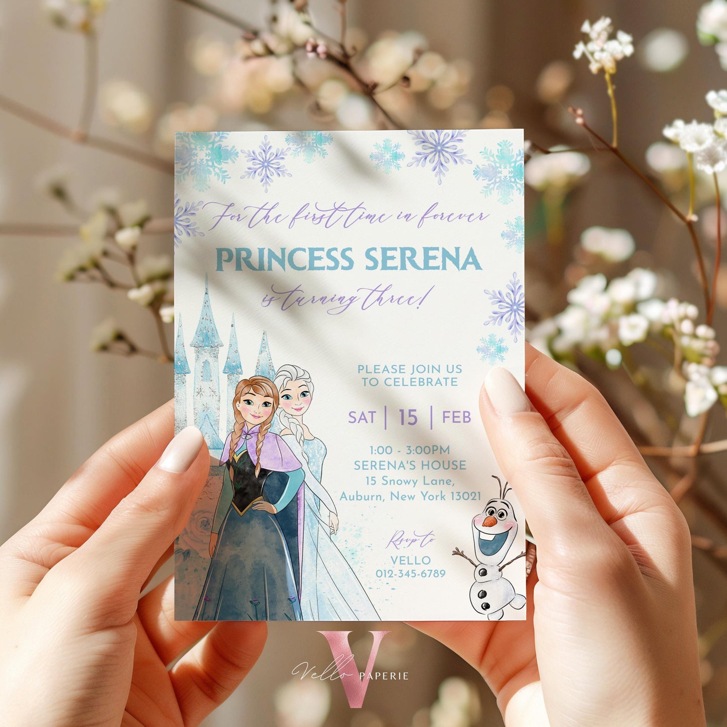 Editable ANY AGE Birthday Frozen Theme Birthday Party Invitation | Watercolor Elsa Anna Princess Birthday Invite | Winter Snow Princess