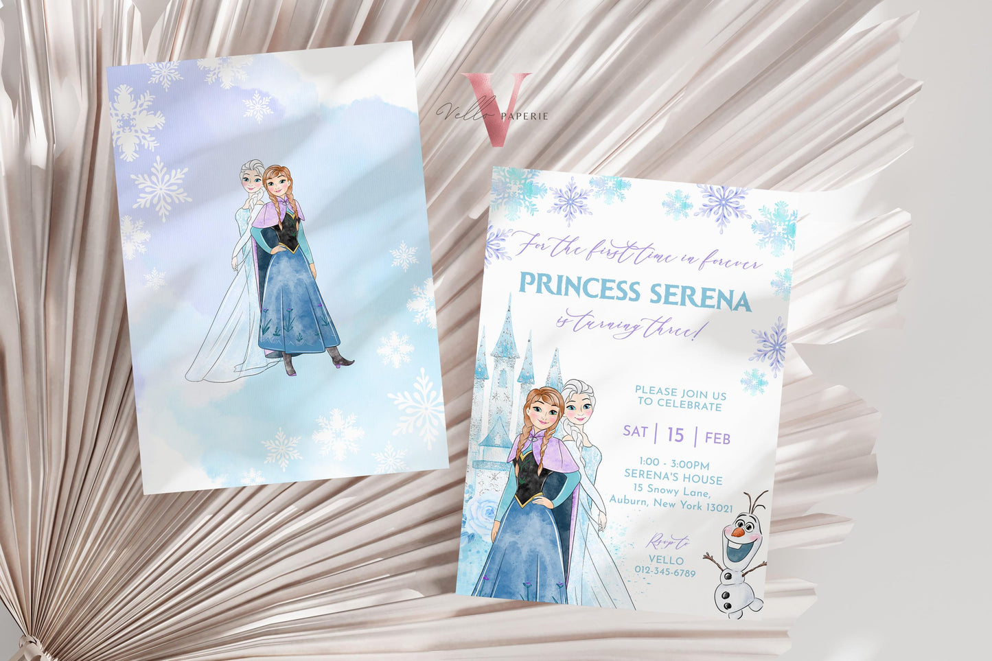 Editable ANY AGE Birthday Frozen Theme Birthday Party Invitation | Watercolor Elsa Anna Princess Birthday Invite | Winter Snow Princess