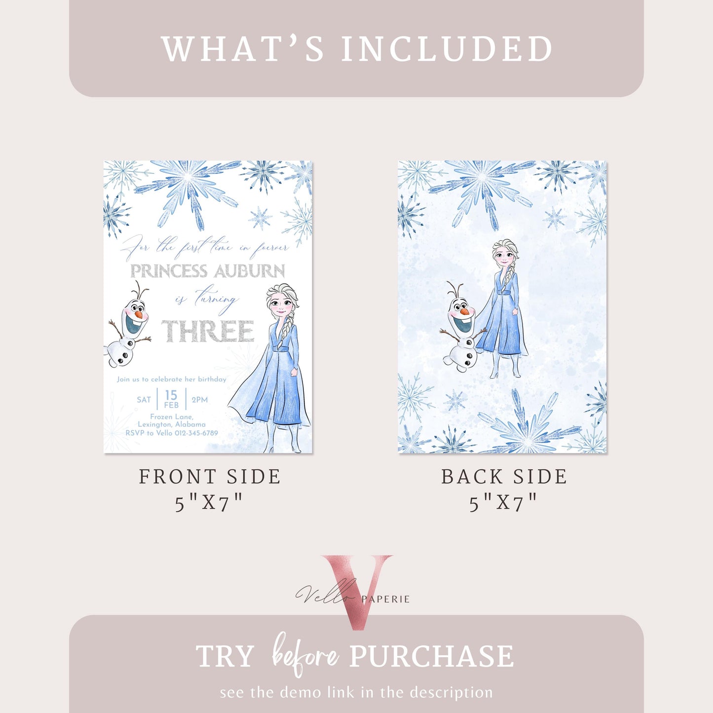 ANY AGE Birthday Frozen Theme Birthday Party Invitation | Silver Blue Watercolor Princess Elsa Birthday Invite | Winter Snow Princess FBP01