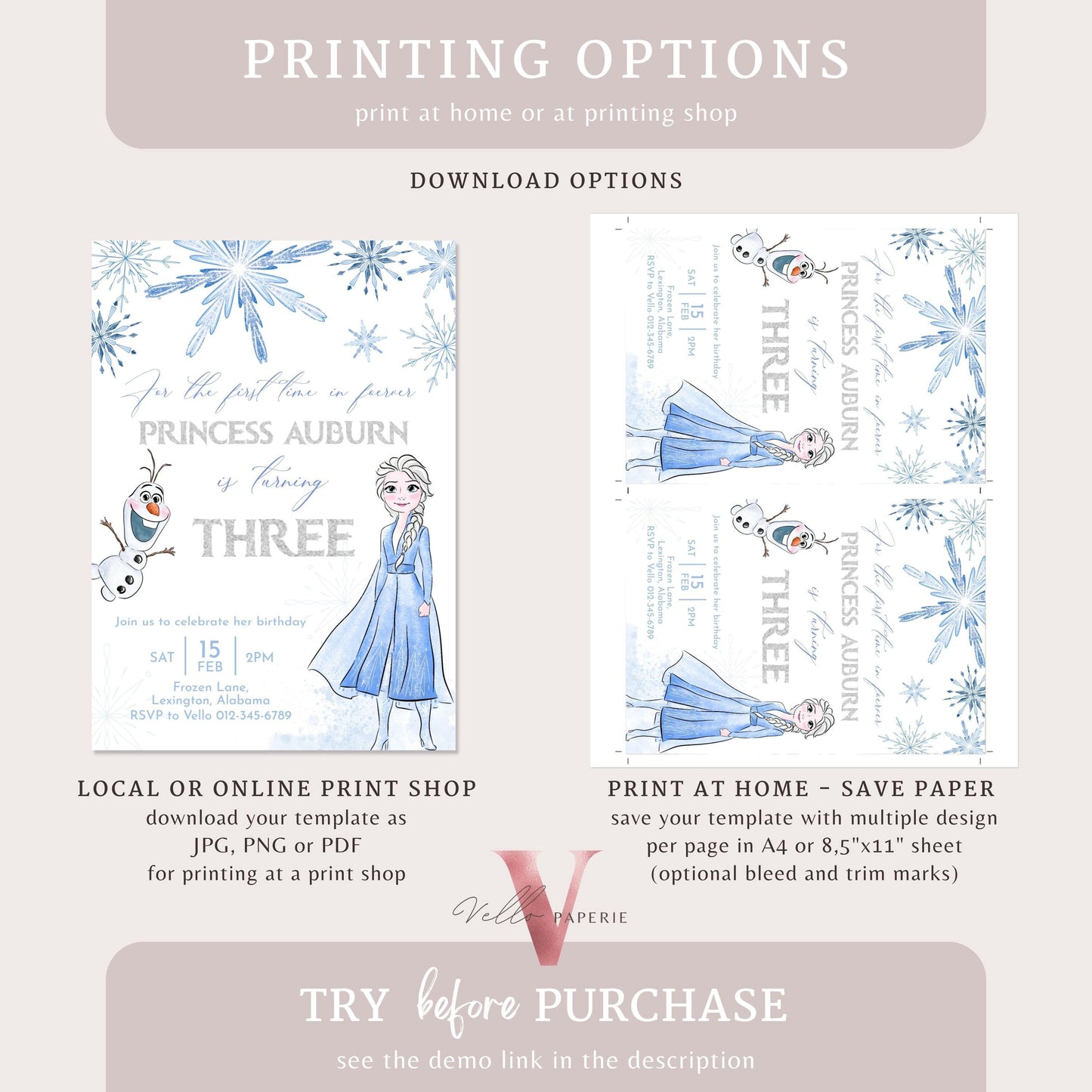 ANY AGE Birthday Frozen Theme Birthday Party Invitation | Silver Blue Watercolor Princess Elsa Birthday Invite | Winter Snow Princess FBP01