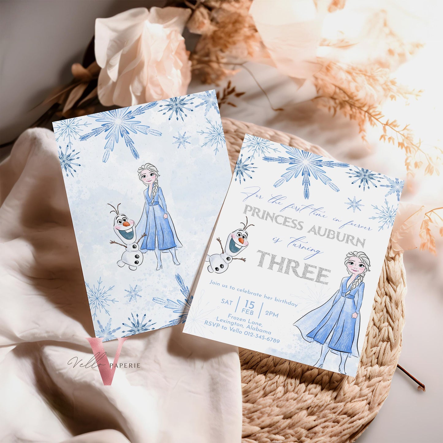 ANY AGE Birthday Frozen Theme Birthday Party Invitation | Silver Blue Watercolor Princess Elsa Birthday Invite | Winter Snow Princess FBP01