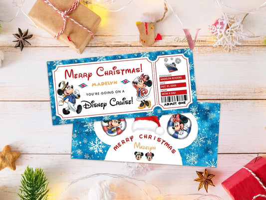 Editable Printable Christmas Disney Cruise Ticket | Disney Cruise Surprise Reveal Ticket | Disney Trip Ticket, Christmas Gift DST12