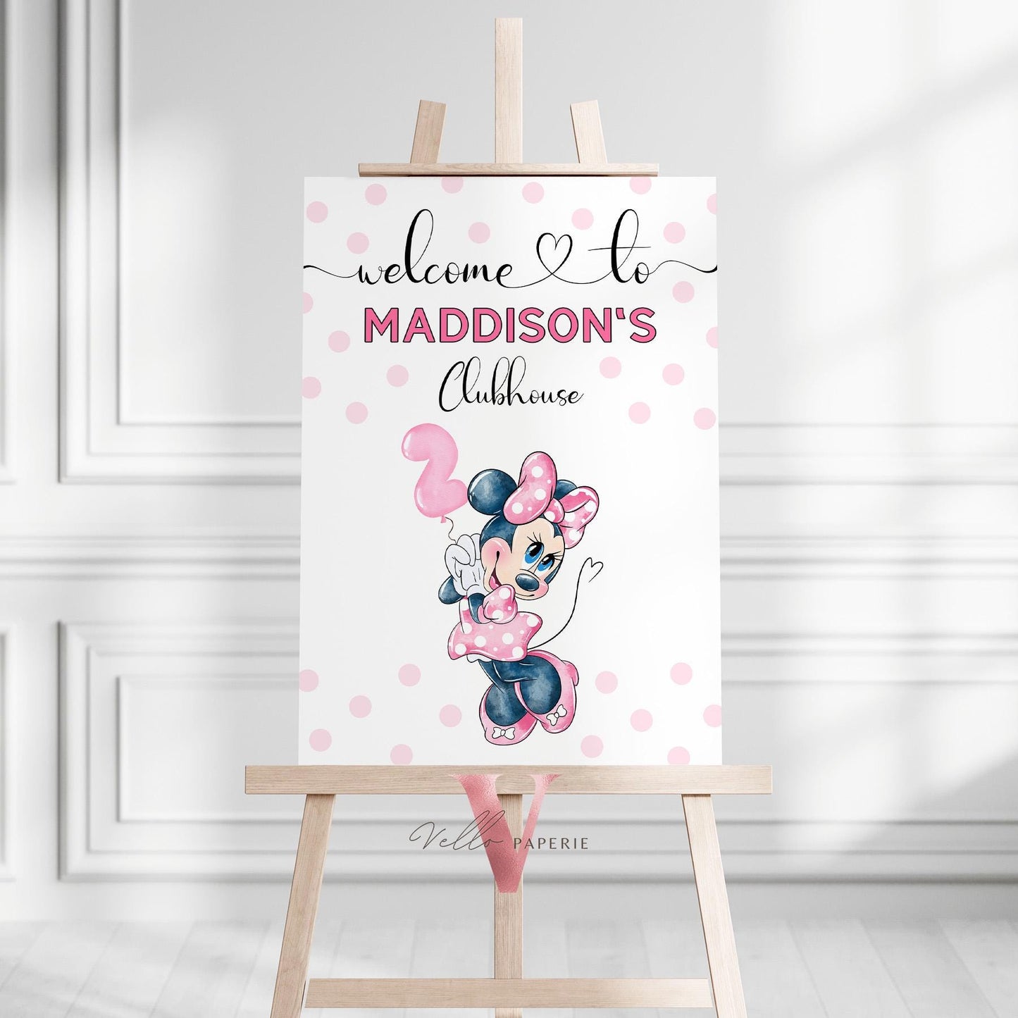 Editable 2nd Minnie Mouse Birthday Welcome Sign | Oh Twodles Light Pink Minnie Party Decor Sign | Kid Minnie Pink Birthday Sign  MMB04