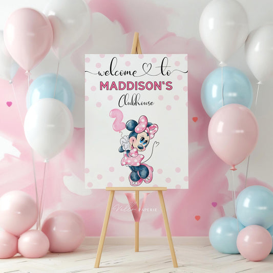 Editable 2nd Minnie Mouse Birthday Welcome Sign | Oh Twodles Light Pink Minnie Party Decor Sign | Kid Minnie Pink Birthday Sign  MMB04