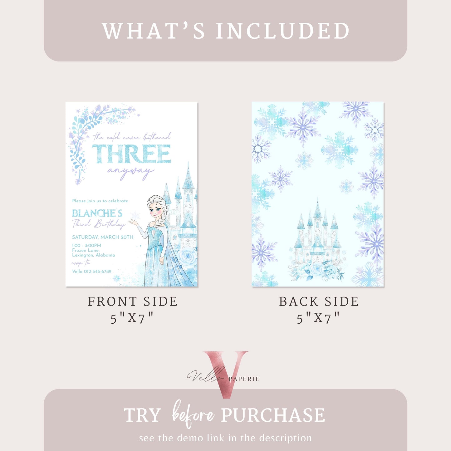 The Cold Never Bothered THREE Anyway Elsa Birthday Invite | Winter Snow Frozen Invitation | Editable Printable FROZEN 3rd Birthday FBP02