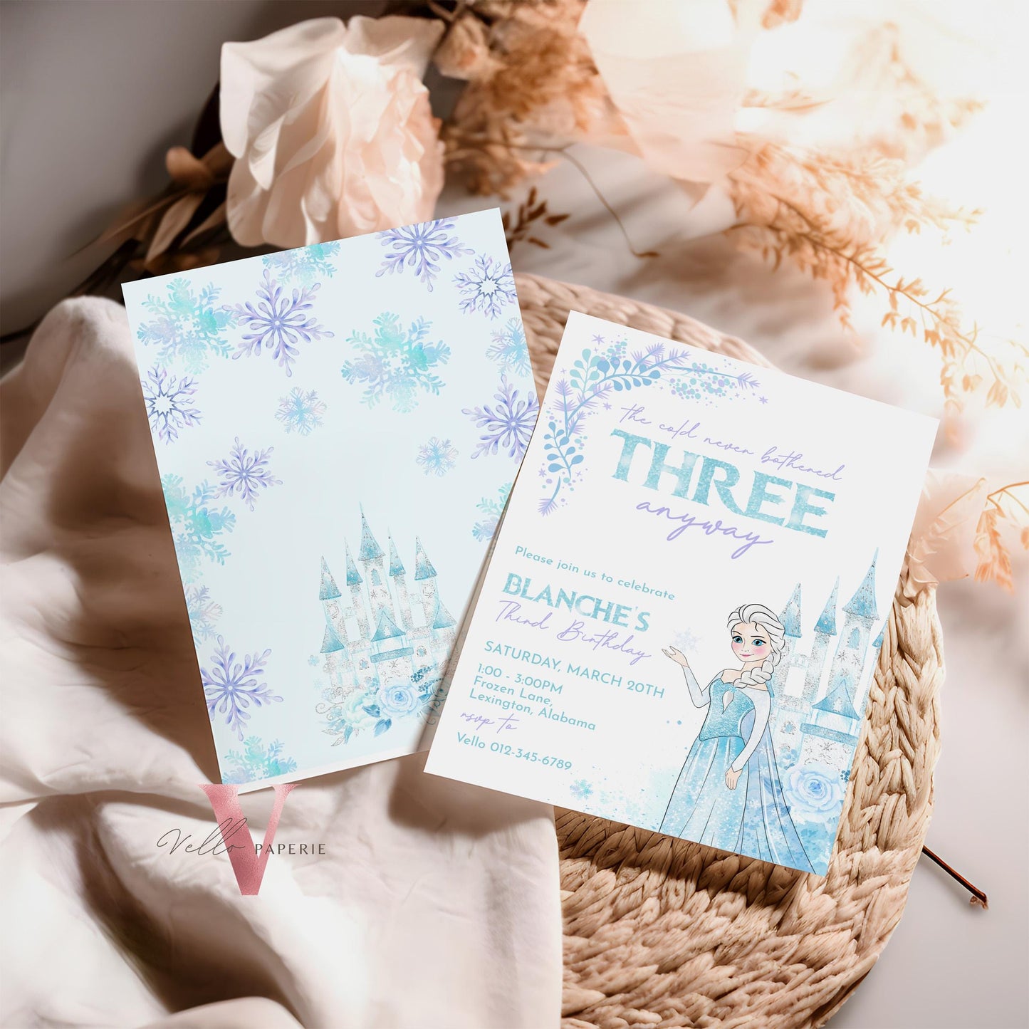 The Cold Never Bothered THREE Anyway Elsa Birthday Invite | Winter Snow Frozen Invitation | Editable Printable FROZEN 3rd Birthday FBP02