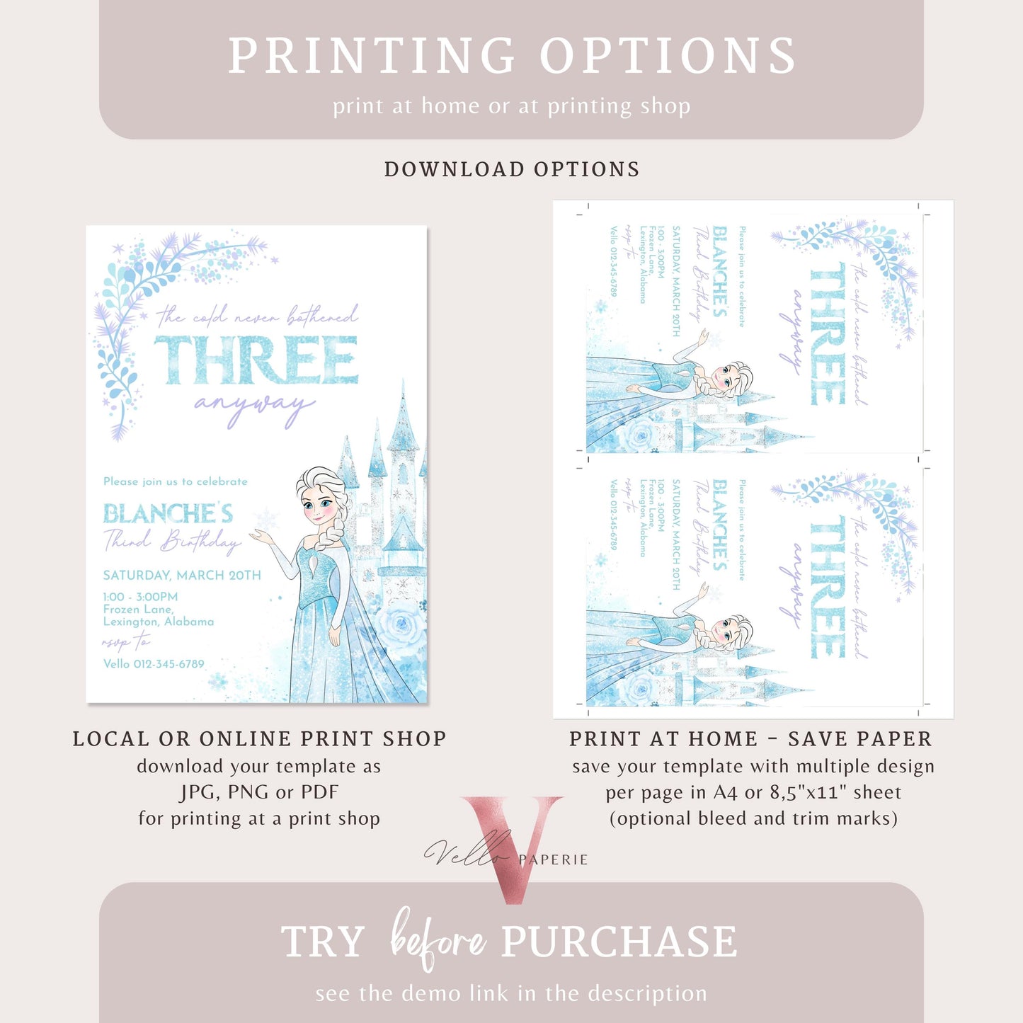 The Cold Never Bothered THREE Anyway Elsa Birthday Invite | Winter Snow Frozen Invitation | Editable Printable FROZEN 3rd Birthday FBP02