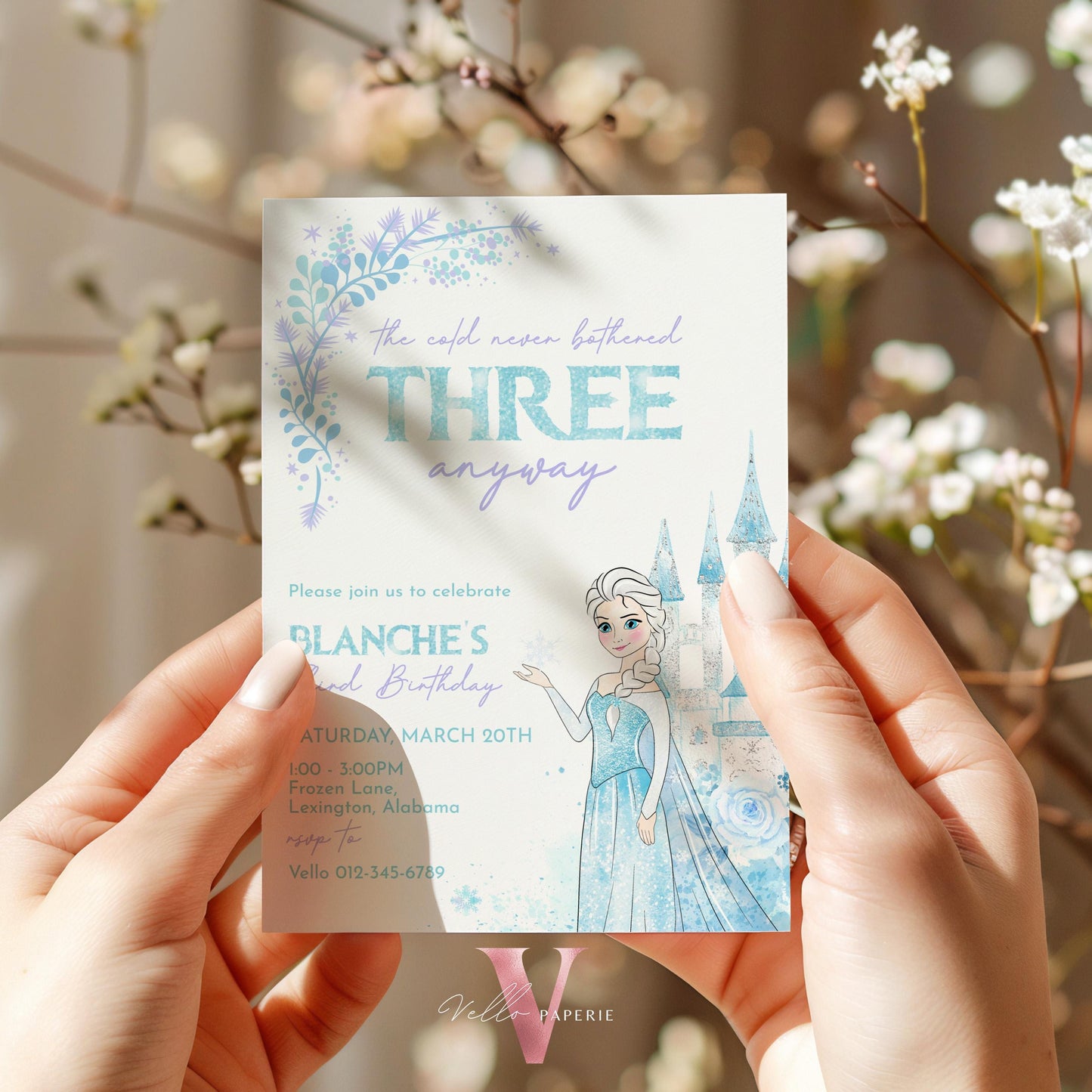 The Cold Never Bothered THREE Anyway Elsa Birthday Invite | Winter Snow Frozen Invitation | Editable Printable FROZEN 3rd Birthday FBP02