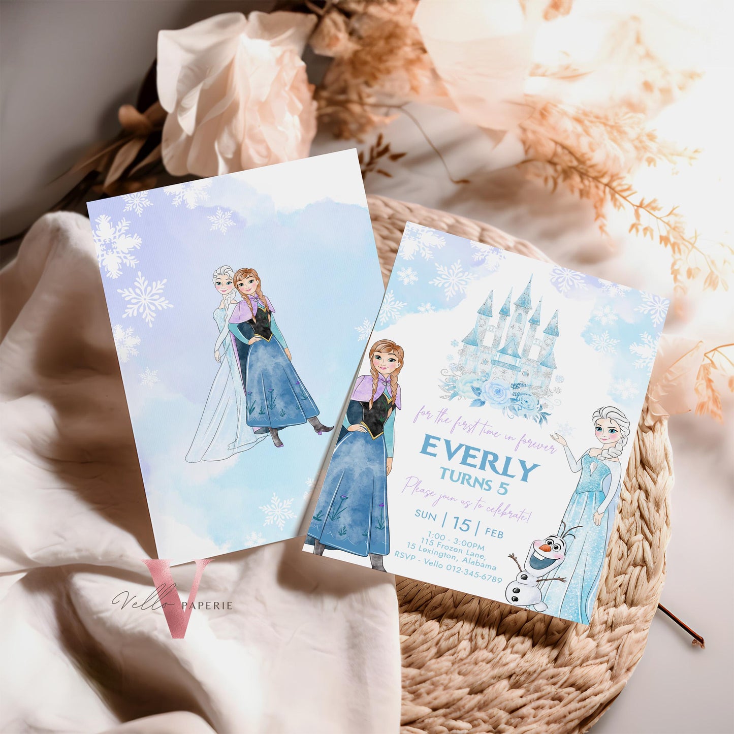 Editable ANY AGE Birthday Frozen Theme Birthday Party Invitation | Watercolor Elsa Anna Princess Birthday Invite | Winter Snow Princess