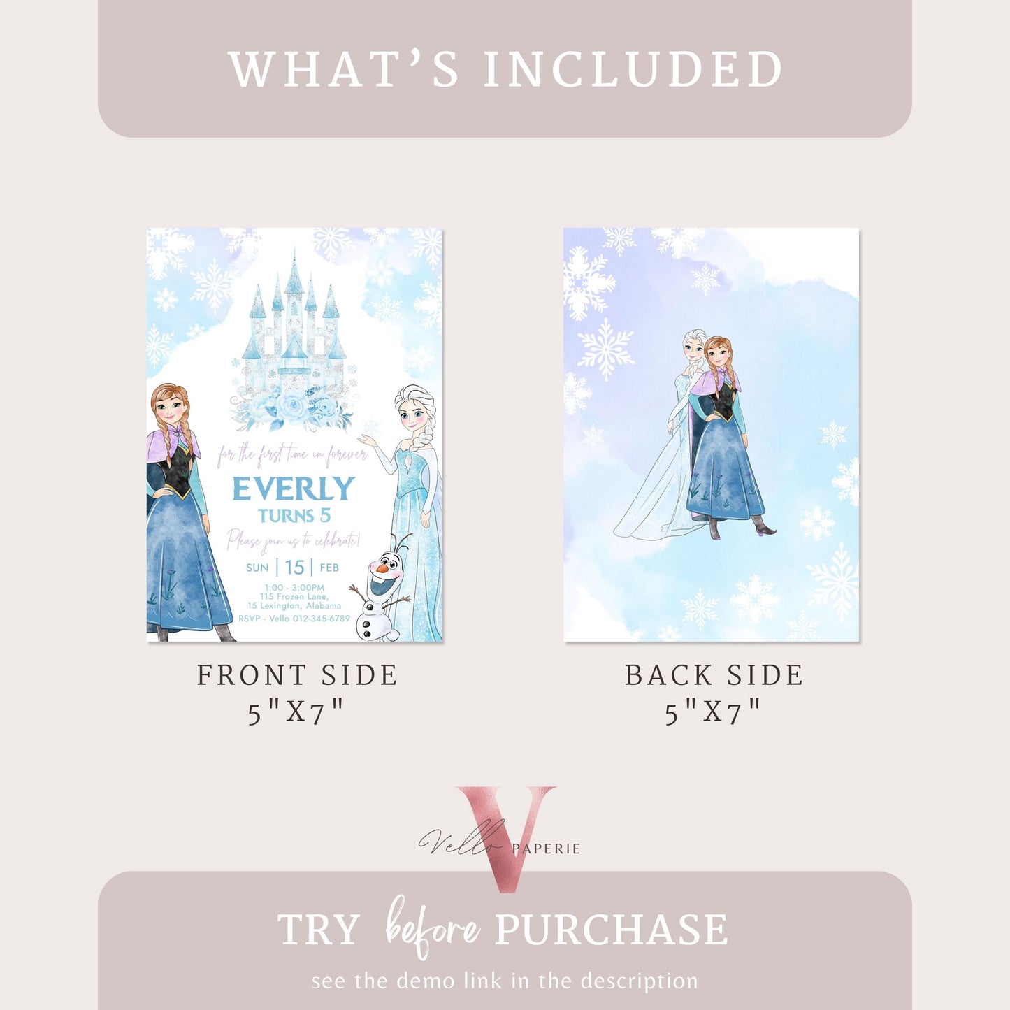 Editable ANY AGE Birthday Frozen Theme Birthday Party Invitation | Watercolor Elsa Anna Princess Birthday Invite | Winter Snow Princess