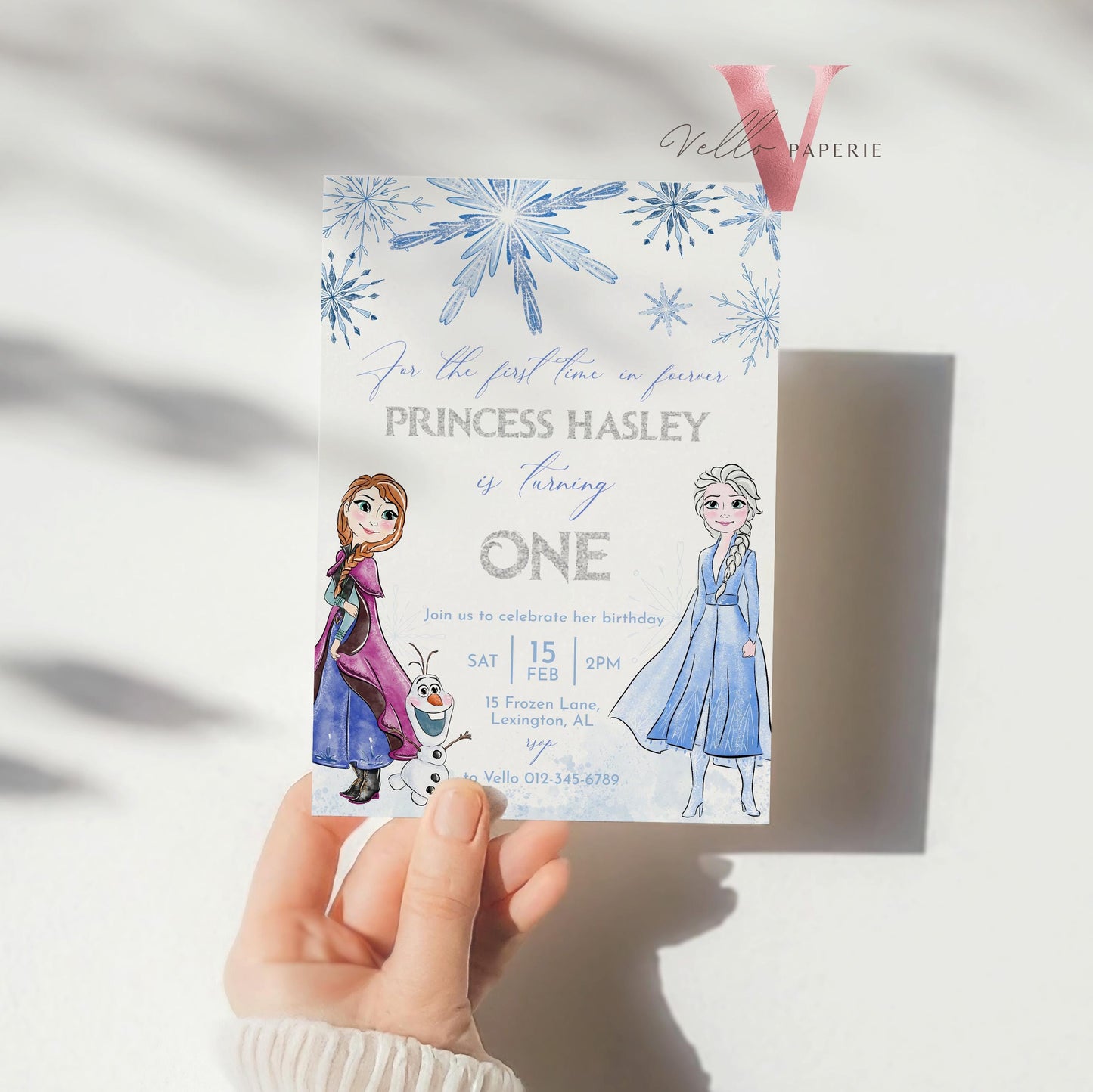 ANY AGE Frozen Theme Birthday Party Invitation | Silver Blue Watercolor Princess Elsa Anna Birthday Invite | Winter Snow Princess FBP01