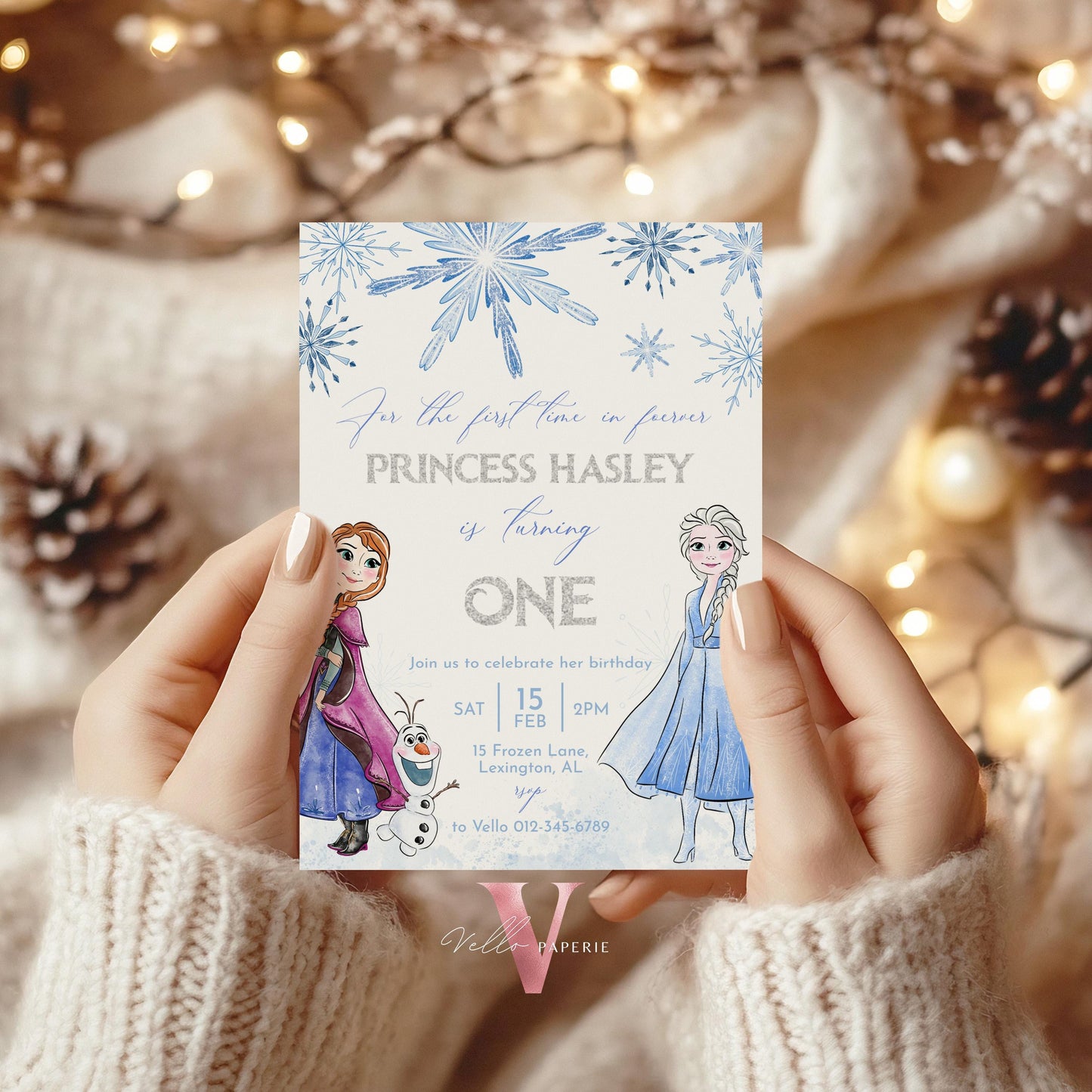 ANY AGE Frozen Theme Birthday Party Invitation | Silver Blue Watercolor Princess Elsa Anna Birthday Invite | Winter Snow Princess FBP01