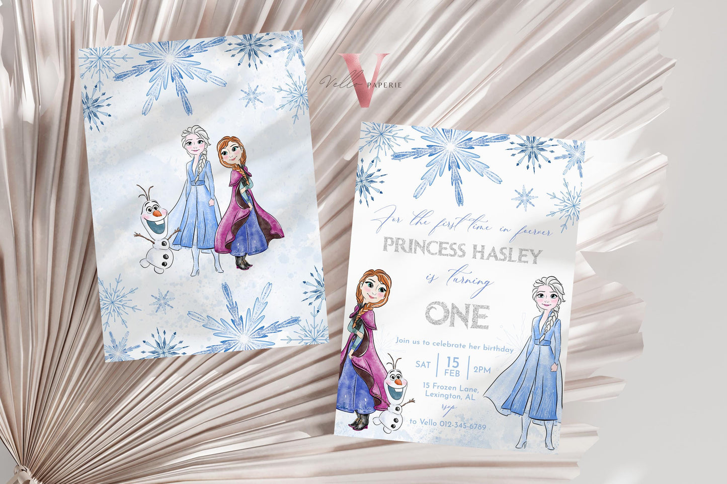 ANY AGE Frozen Theme Birthday Party Invitation | Silver Blue Watercolor Princess Elsa Anna Birthday Invite | Winter Snow Princess FBP01