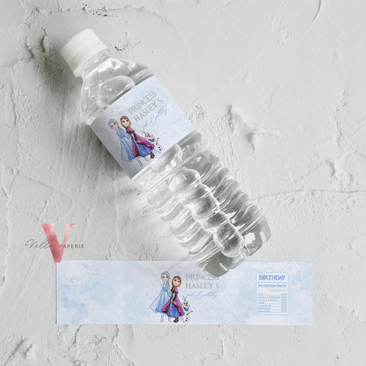 Editable Printable Any Age Frozen Birthday Water Bottle | Glitter Silver Snow Princess Anna Elsa Party Favors Decor FBP01