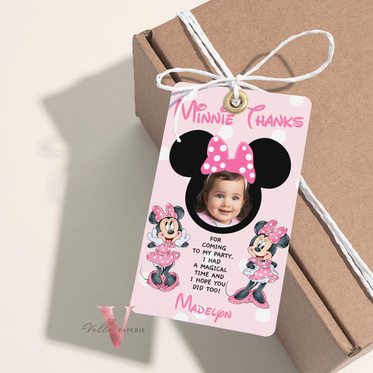 Oh Twodles Pink Minnie Birthday Thankyou Card  | Editable Printable Watercolor Minnie Birthday Party Favor Tag | Gift Tag Instant  MMB06