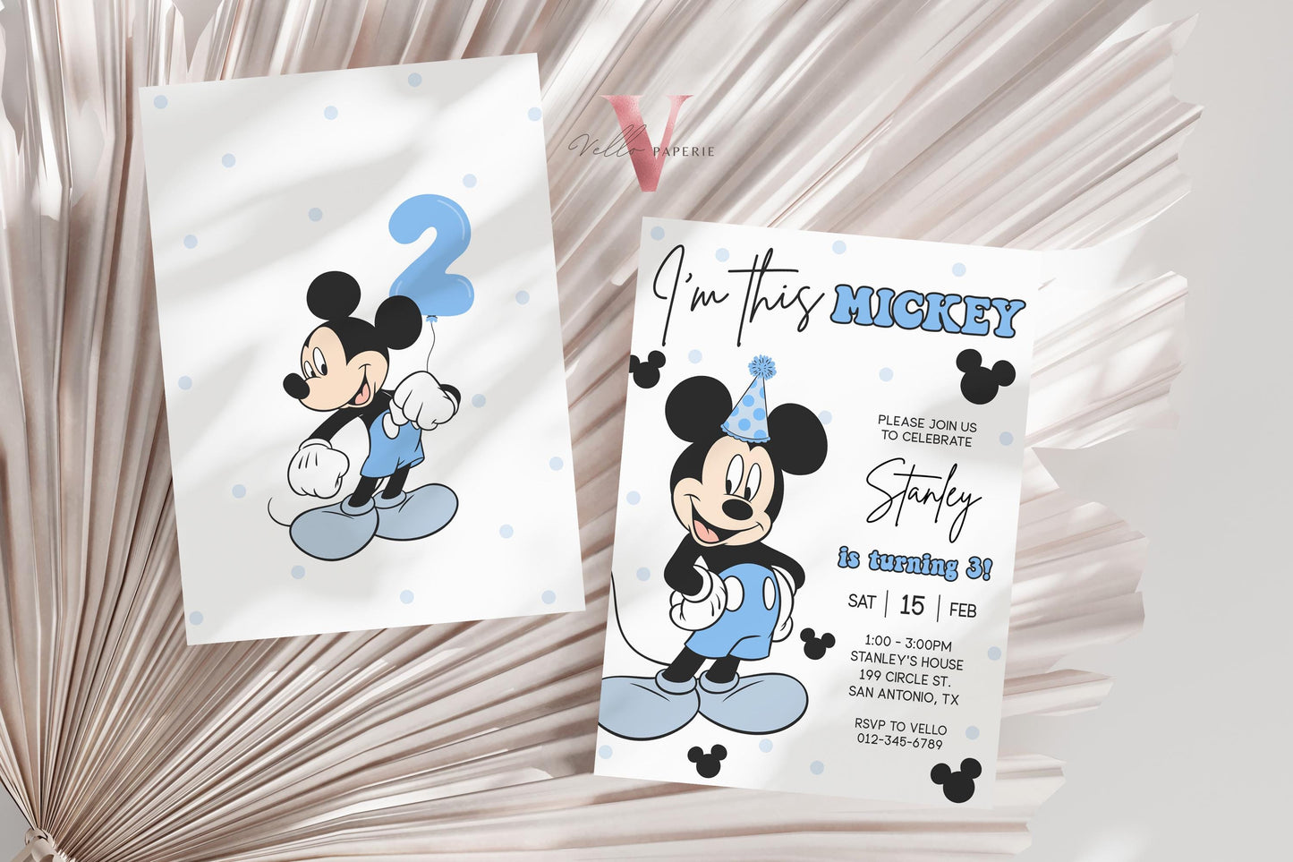 Modern Oh Twodles Mickey Mouse Birthday Invitation | White Black Blue Minimalist Mickey Birthday Party Invite | Mickey Twodles 2nd Birthday