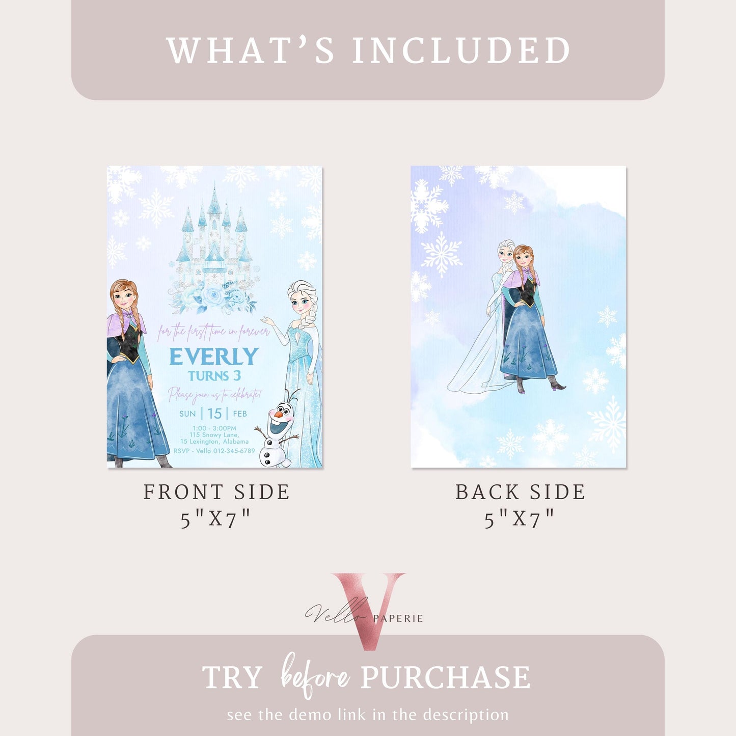 Editable ANY AGE Birthday Frozen Theme Birthday Party Invitation | Watercolor Elsa Anna Princess Birthday Invite | Winter Snow Princess