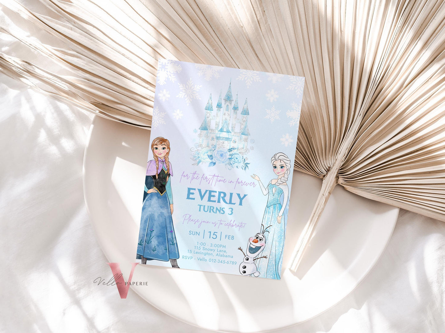 Editable ANY AGE Birthday Frozen Theme Birthday Party Invitation | Watercolor Elsa Anna Princess Birthday Invite | Winter Snow Princess