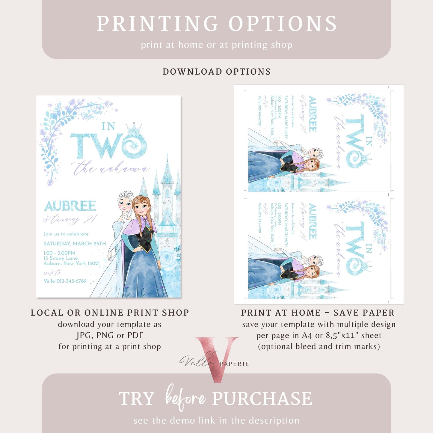 In Two the Unknown Elsa Anna Birthday Invite | Winter Snow Frozen Invitation | Editable Printable FROZEN 2nd Birthday Party Instant Template