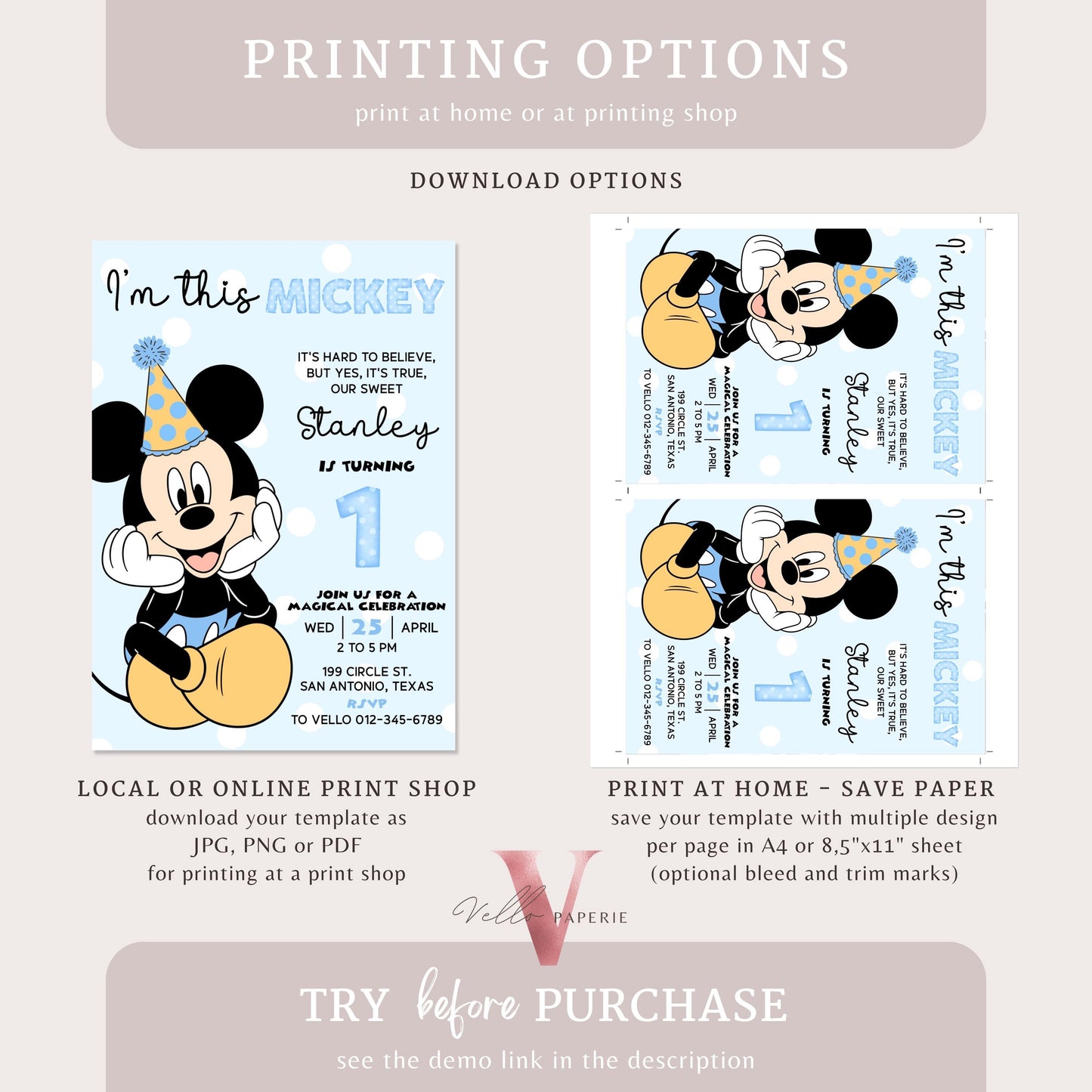 1st I'm this Mickey Mouse Birthday Invitation | White Blue Polkadot Minimalist First Mickey Bday Party Invite | Mickey Mouse 1st Birthday