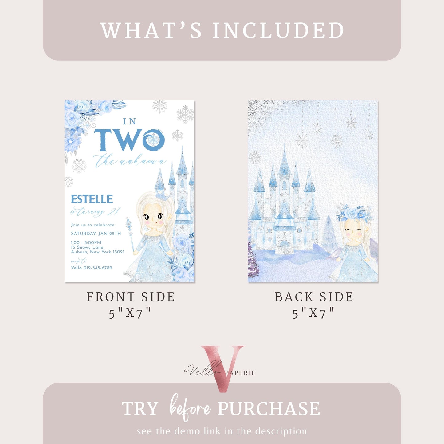 In Two the Unknown Elsa Birthday Invite | Winter Snow Frozen Invitation | Editable Printable FROZEN 2nd Birthday Party Instant Template