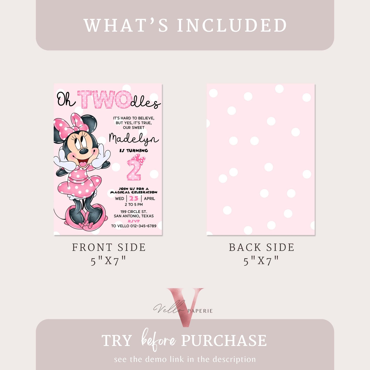 2nd Oh TWOdles Minnie Mouse Birthday Invitation | Light Pink Polkadot Invite 2 years old Girl | Minnie Second Birthday Instant DL MMB05