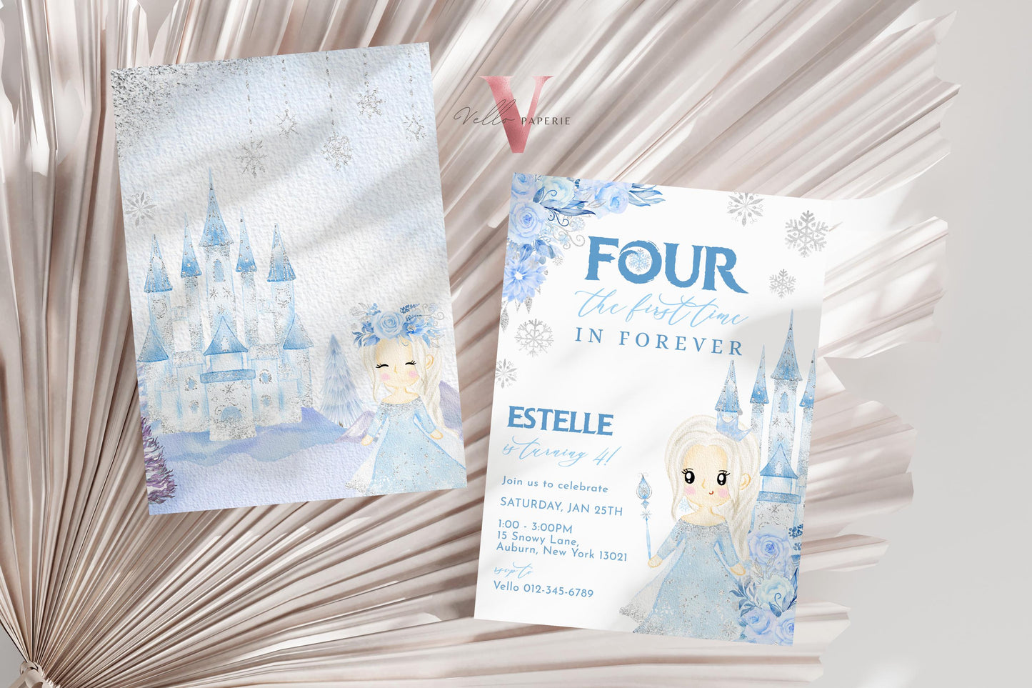 FOUR the First Time in Forever Birthday Invite | Winter Snow Frozen Invitation | Editable Printable FROZEN 4th BirthdayParty Instant