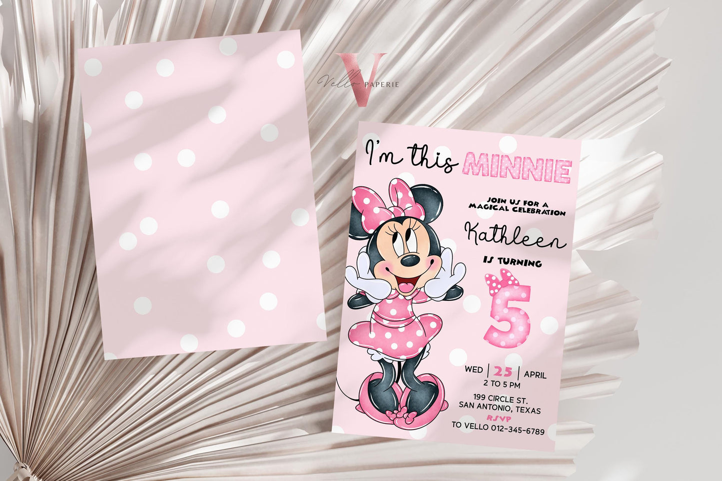 I'm This Minnie 5th Mouse Birthday Invitation | Light Pink Polkadot Invite 5 years old Girl | Minnie Fifth Birthday Instant Download MMB05